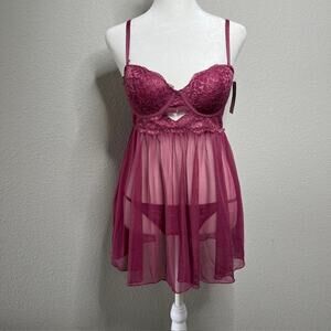 French Affair New Violet Lace Cami & Thong Panties Size Medium